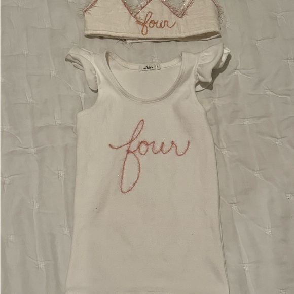 oh baby! Other - Adorable White Tank Top & Crown 4T Birthday with Pink Embroidery